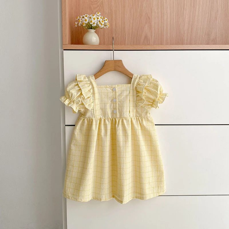 2026 New Summer Kids Princess Dress 2-6Yrs Short Sleeve Cotton Embroidery Girl Birthday Party European American Style Dress