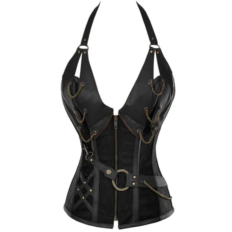 Women Medieval Viking Pirate Costume Gothic Leather Overbust Corselet Steampunk Corset Vest Knight Halloween Cosplay Plus Size