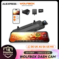 WOLFBOX G930-Cámara de salpicadero  para coche, videocámara de 10 pulgadas con Wifi, 4K, DVR, FOV 140, espejo, 24H, vista de estacionamiento, pantalla táctil, grabadora de vídeo