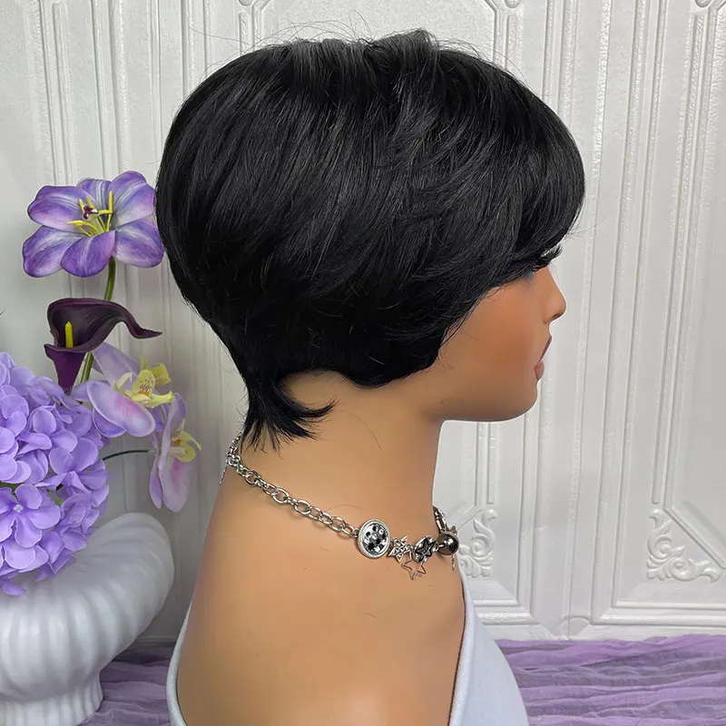 Pixie Cut Wigs For Women Human Hair Short Bob Wig With Bangs Layered Pixie Cut Wig 1B/27 Brazilian Human Hair Full Machine Made