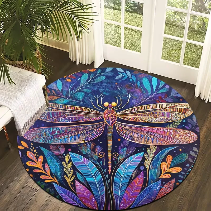 Moonlit Moth Botanical Round Rug Celestial Starry Night Circular Floor Mat Mystical Wildflower Print Non Slip Carpet