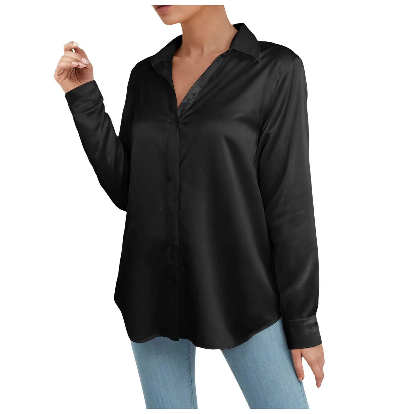 

Толстовка с длинным рукавом для женщин, атласная шелковая рубашка на пуговицах, женская классическая рубашка, рубашка с длинным рукавом, женские пустые футболки для женщин