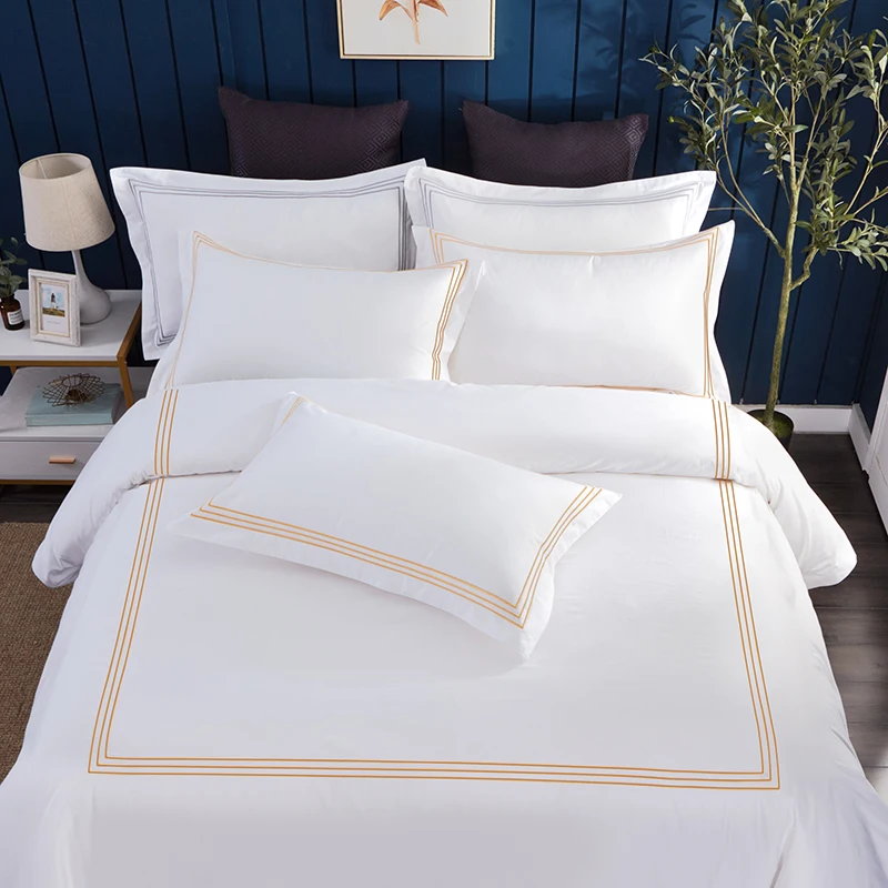 3/4pcs  Luxury 100% Egypt Cotton Gray 5 Stars Hotel Bedding Set Pure Cotton Blue and white porcelain Style Duvet Cover Sheet Set