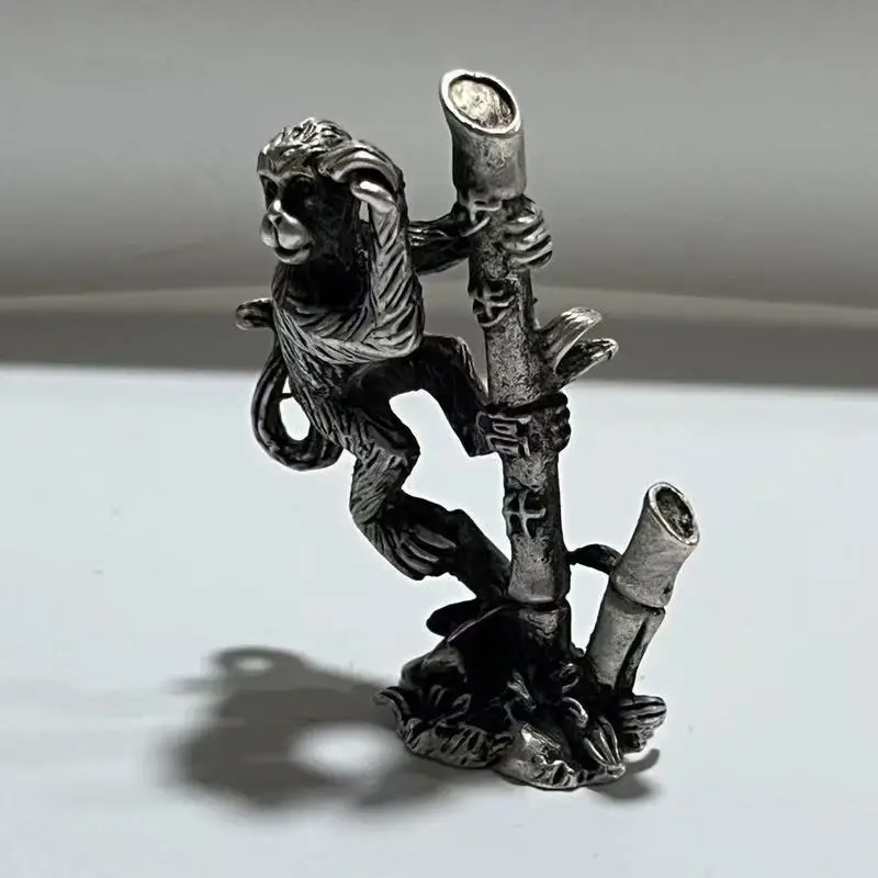 Silver-plated bamboo monkey figurine, a creative desktop ornament zodiac , a decorative item for the birth year and