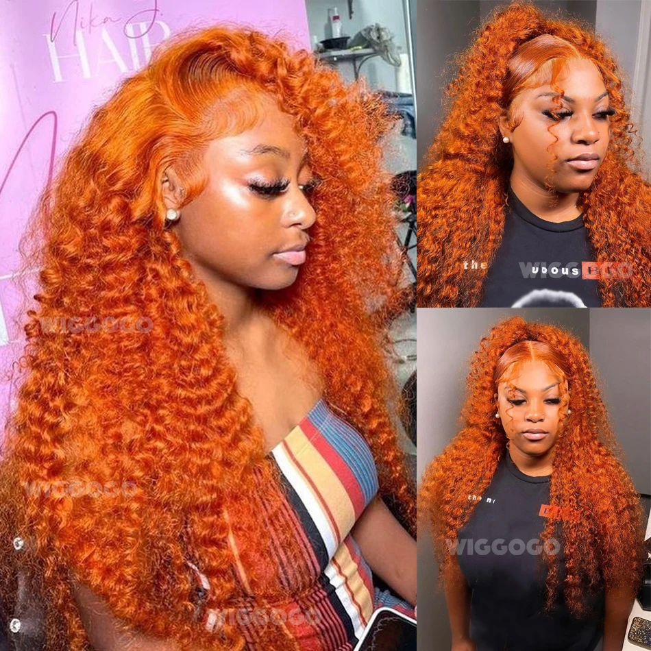 الزنجبيل باروكة من شعر طبيعي مجعد موجة عميقة شعر مستعار أمامي 13X6 13X4 شفاف Hd الدانتيل شعر مستعار أمامي 350 ملون قبل قطعها شعر مستعار 30 36 بوصة