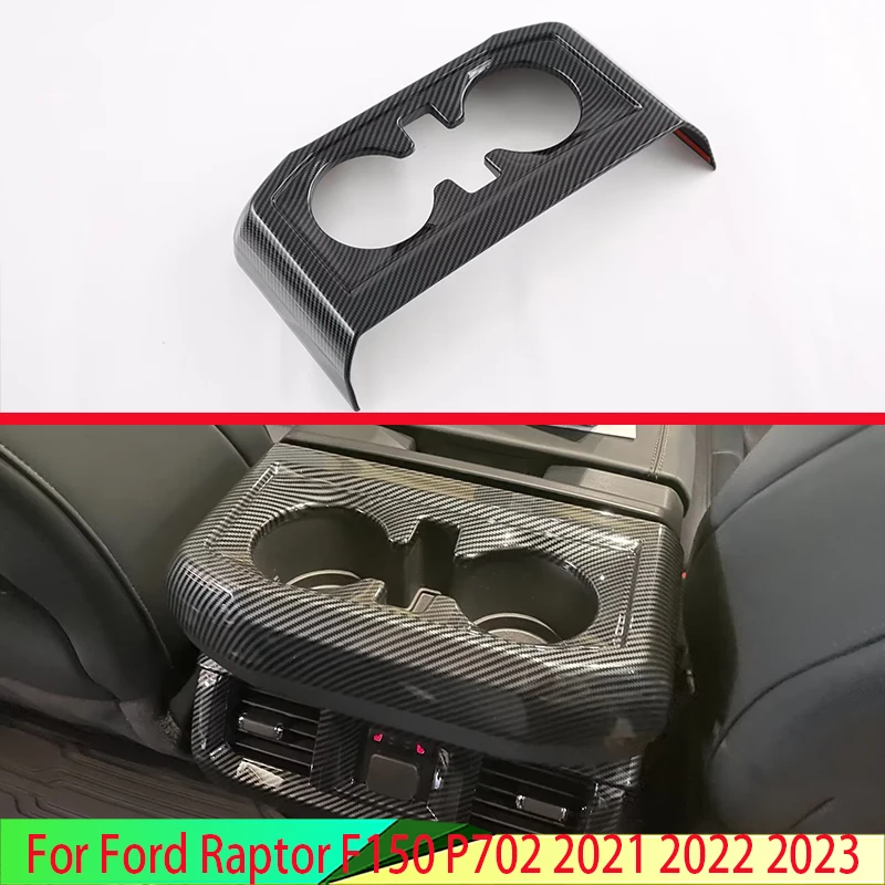 

For Ford Raptor F150 P702 2021 2022 2023 Car Accessories Carbon Fiber Style Middle Armrest Box Water Cup Frame Decoration