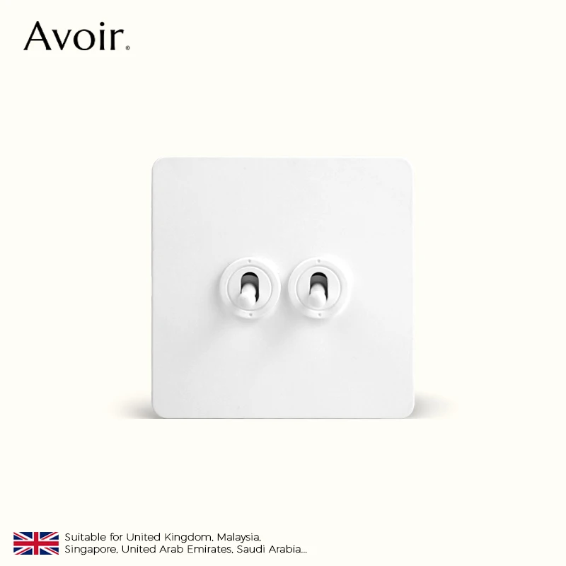 

Avoir Matte White Toggle Switch Vintage Button Switch With Light UK Dual Outlets 1-4 Gang 2 Way Brass Lever Sockets And Switches