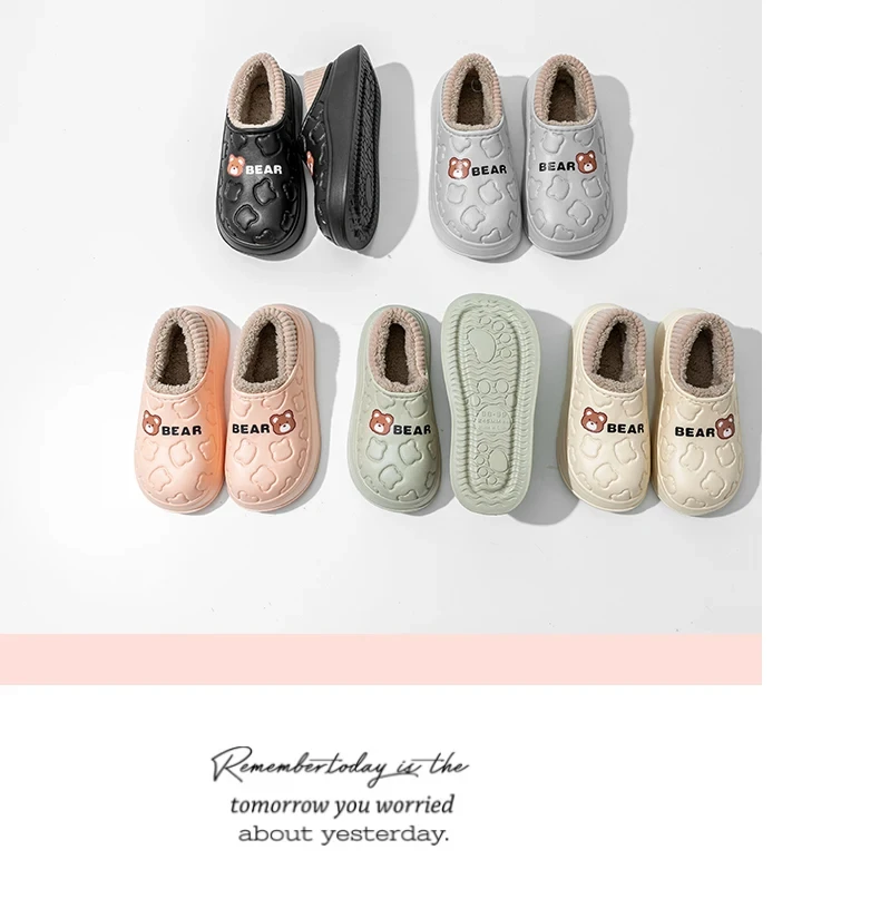 TZLDN Damen Herren Haus Wasserdichte Mode Bär Hausschuhe Slip on Schnee Winter Warme, vollständig mit Pelz gefütterte Hausschuhe Indoor Outdoor Schuhe – Detail 13