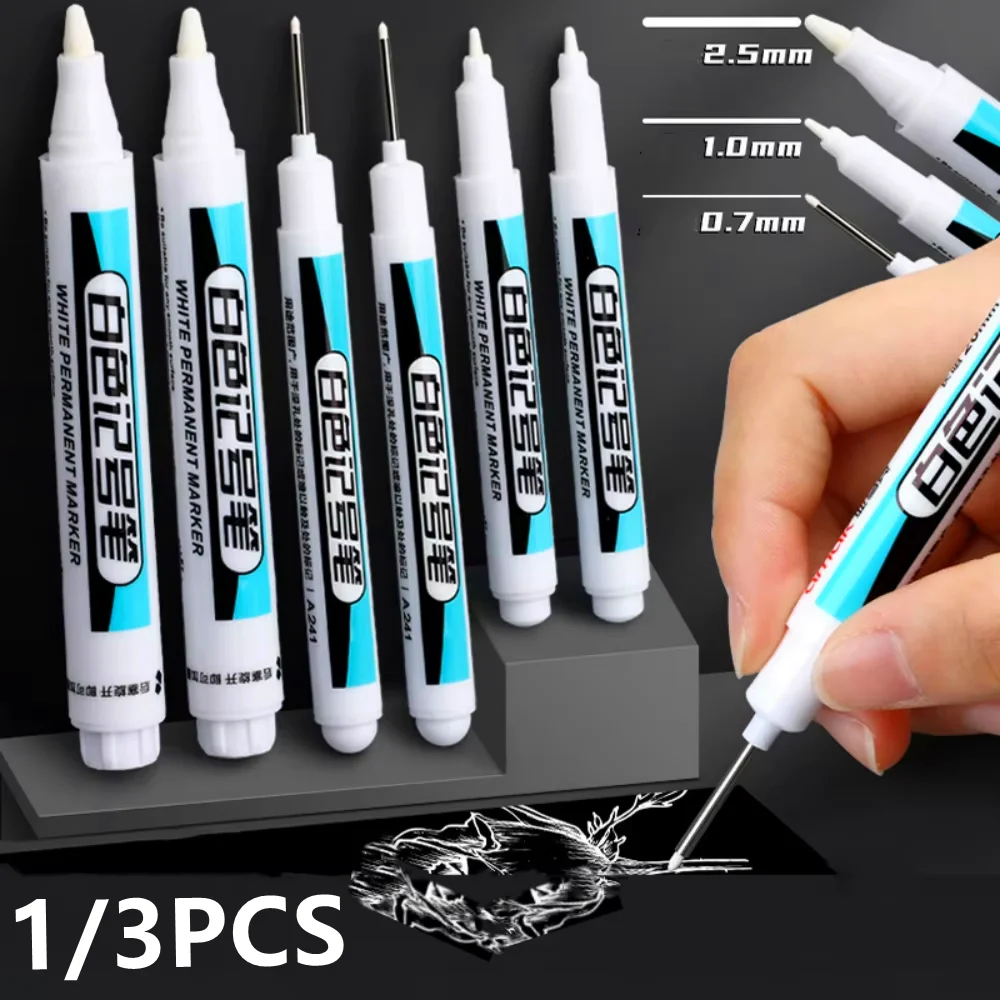 1/3Pcs White Permanent Pens Paint Pen Long Nib for Wood Rock Plastic Leather Glass Stone Metal Canvas Ceramic Deep Hole Marker