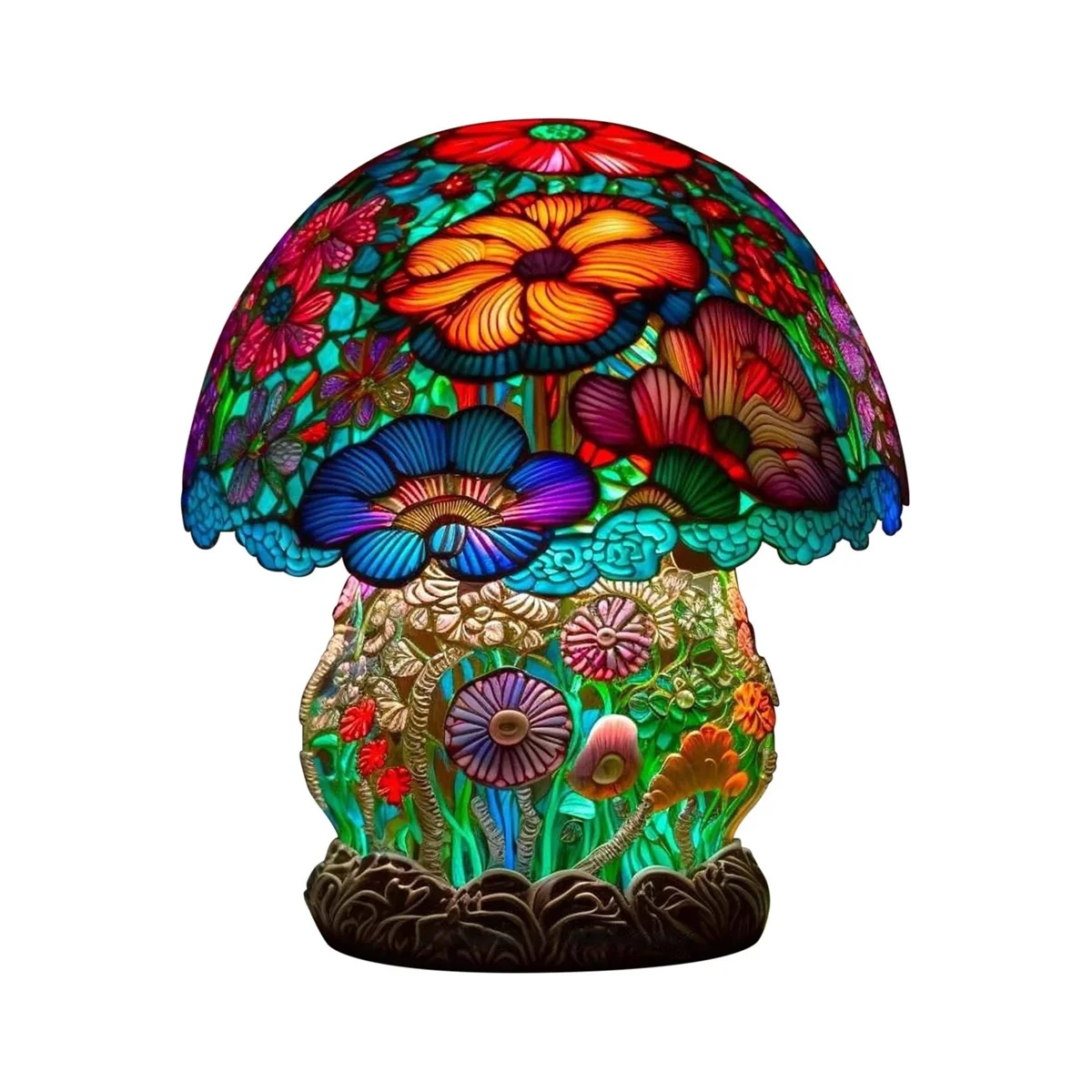 Stained Glass Mushroom Table Lamp Vintage Animal Plant Series Shaped Resin Bedroom Household,D