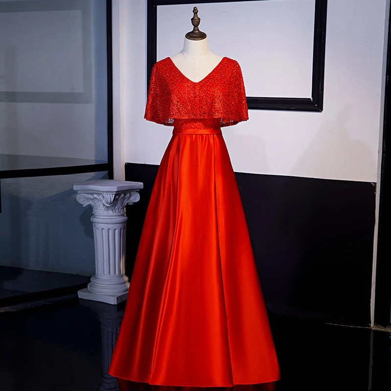 Fashionable New Chorus Dress Women's Evening Dress Elegant Long One Shoulder Drifting Sleeves V-neck Host Dress Performance