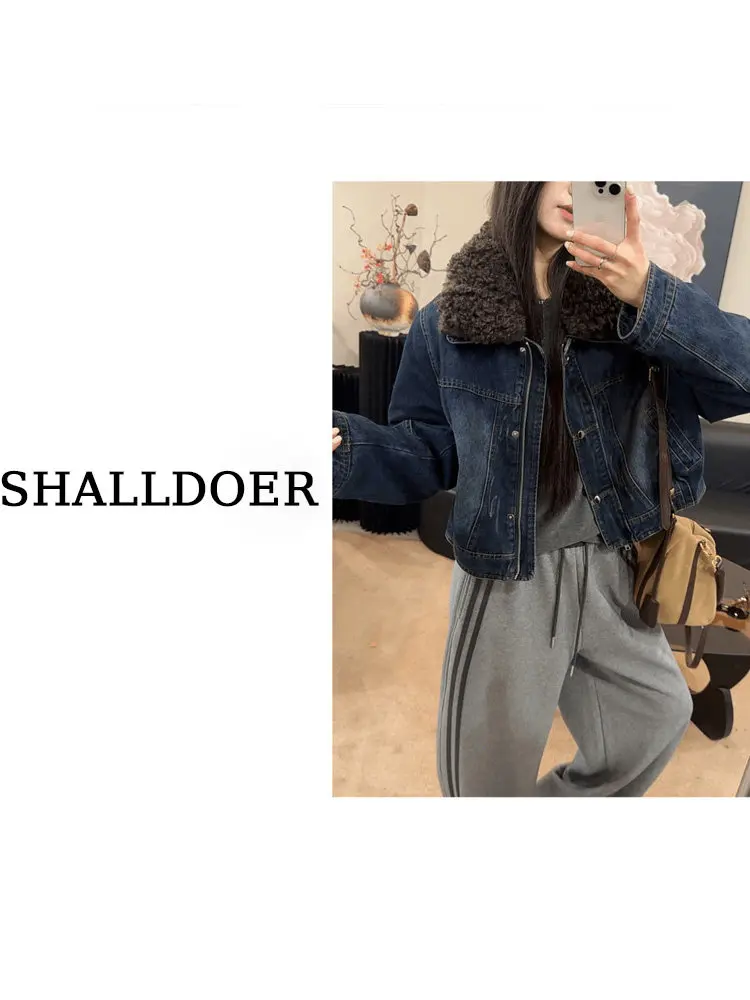 

Модный джинсовый тюнер из искусственного меха в стиле пэчворк, женский модный топ, теплый, свободный крой, украшение на молнии, прямой подол