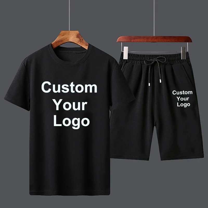 Men Fashion Custom Your Logo Soft Comfortable Breathable Summer Suit High Quality T Shirts + Shorts Suit Sports Jogging Set