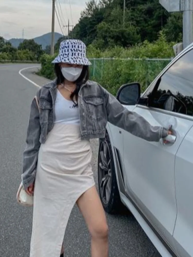 Top de Mezclilla de Cintura Alta para Mujer, Estilo Coreano, Informal, Holgado, Adelgazante, para Otoño, Ropa de Calle