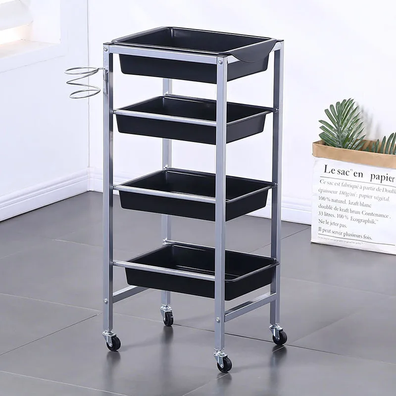 Zwarte Esthetische Kapperswagen Acryl Hulp Haarverlenging Trolley Schoonheidssalon Werkzeugwagen Spa Meubels Mq50tc