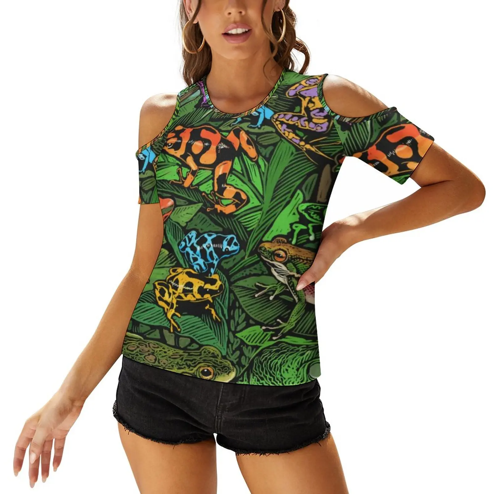 Poison Dart Frog T-Shirts Nature Wildlife Casual T Shirt Cold Shoulder Short-Sleeve Print Tshirt Modern Female Oversized Tops