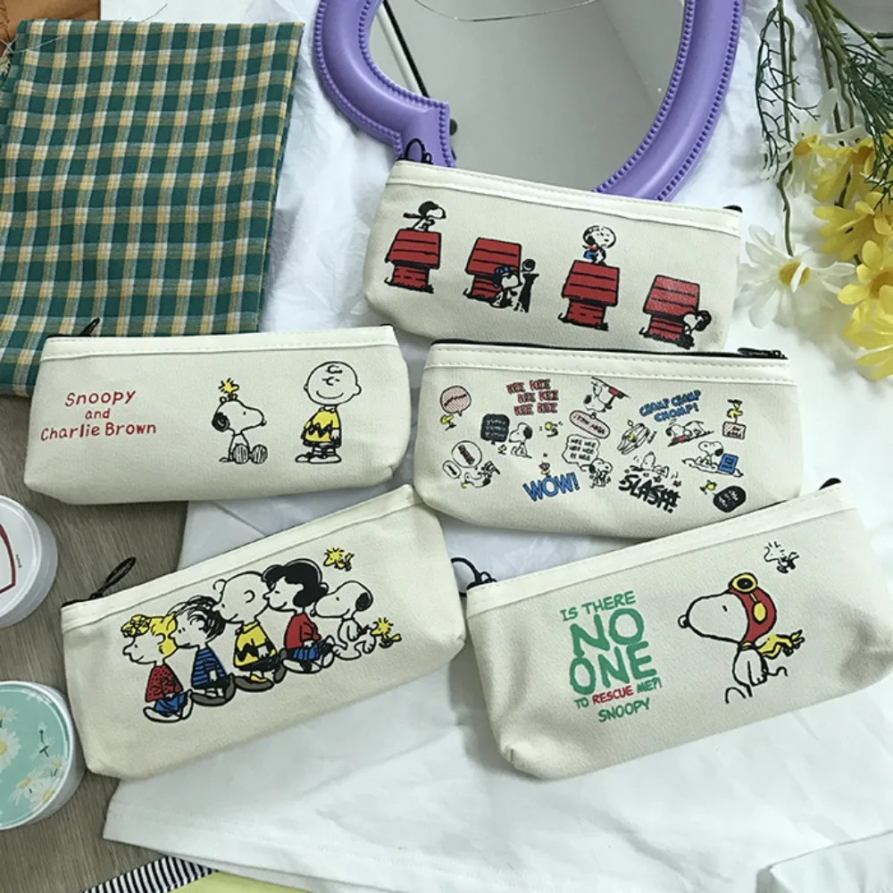 

Kawaii Snoopy Anime Peripheral Cartoon Large Capacity Canvas Bag Cute Student Pen Bag Storage Bag Stationery Holiday Gift