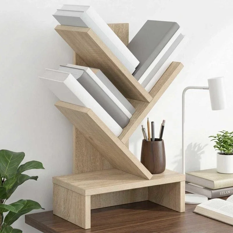Baumförmiges Bücherregal, 3-stufiges Holz-Präsentationsregal, Desktop-Aufbewahrungsorganizer, Weiß, 30x18x48 cm, für Wohnzimmer, Schlafzimmer, Büro, Robust, Platzsparend, Einfache Montage