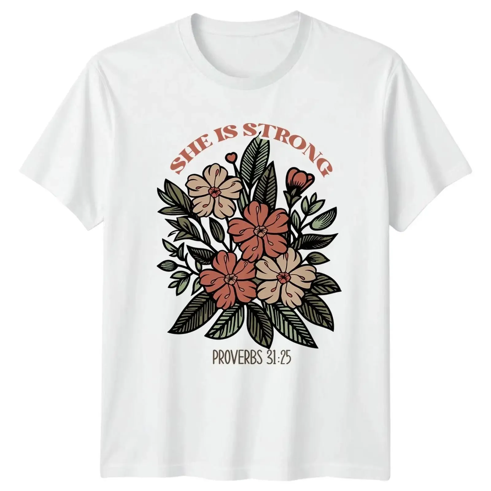 Sie ist stark Sprüche 31 25 Damen T Shirt Schrift Blumen christlicher Glaube vintage Washed Casual designer clothes Stylish