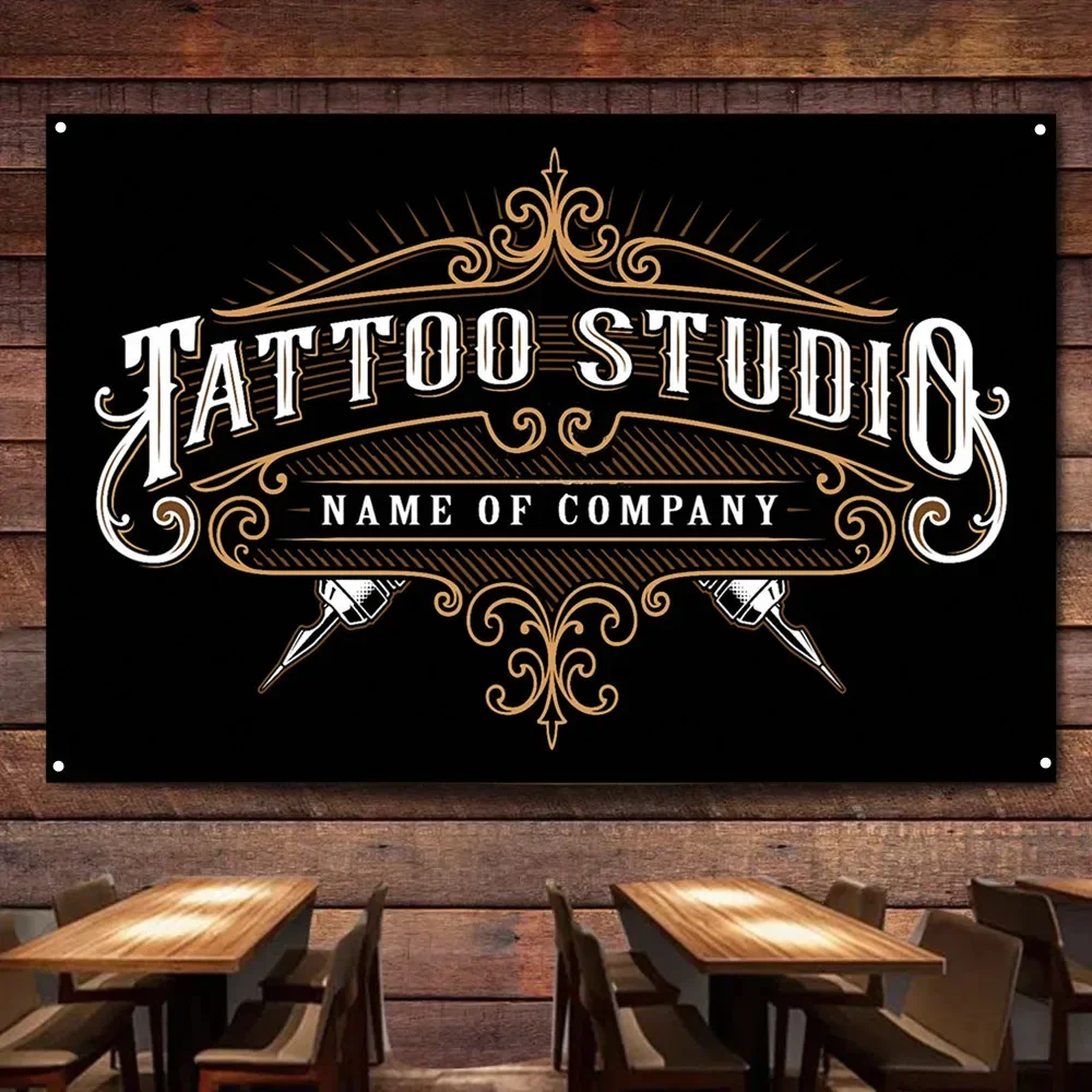 TATTOO STUDIO NAME OF COMPANY Flag Tattoo Wall Art Poster Indoor Tapestry Decoration Custom Polyester Digital Printing Banner 0