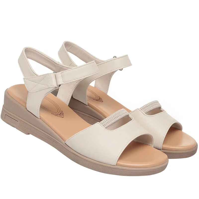 Summer Soft Leather Women Sandals Fashion Wedges Soft Bottom Comfortable Casual Mother Shoes Open toe Anti-slip Sandals