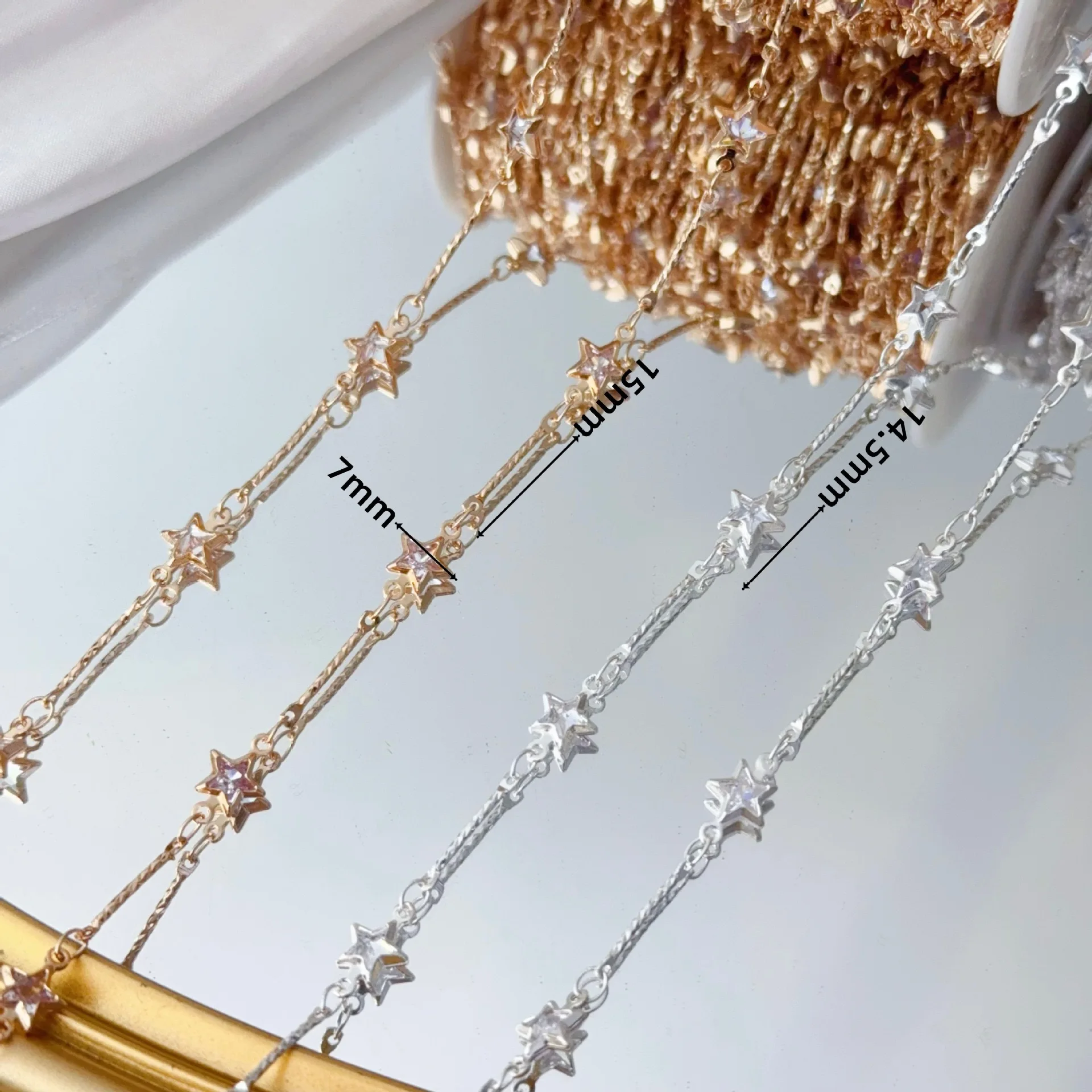 0.5M/1M/2M Vintage Copper Star Waterdrop Hollow Chain with Glass Rhinestone for Jewelry Making DIY Necklaces Bracelets Findings image 4