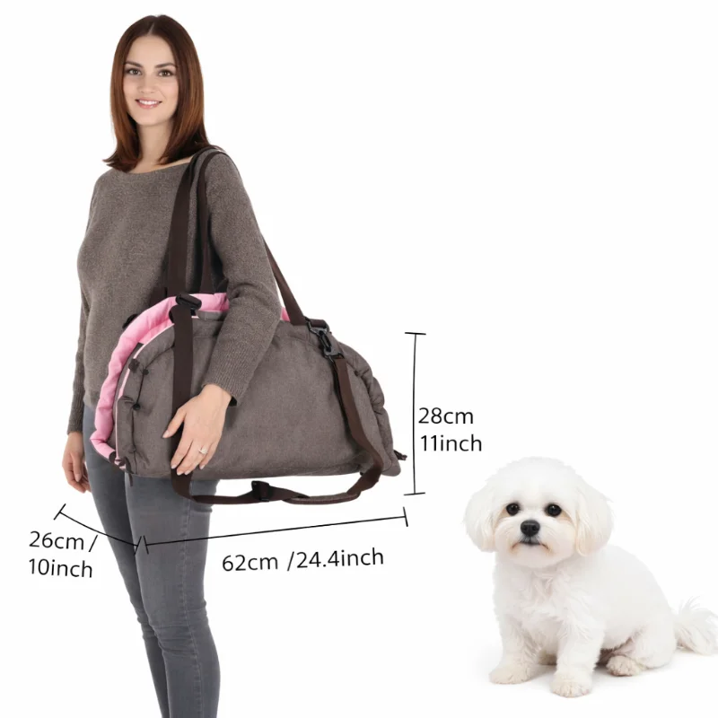 2-in-1 Faltbare Haustier-Reisetasche Tragbare Haustiertransportbox mit Weichpolsterung Verstellbarer Riemen Sicherheits-Leinenclip für Katzen Kleine Hunde Autonutzung