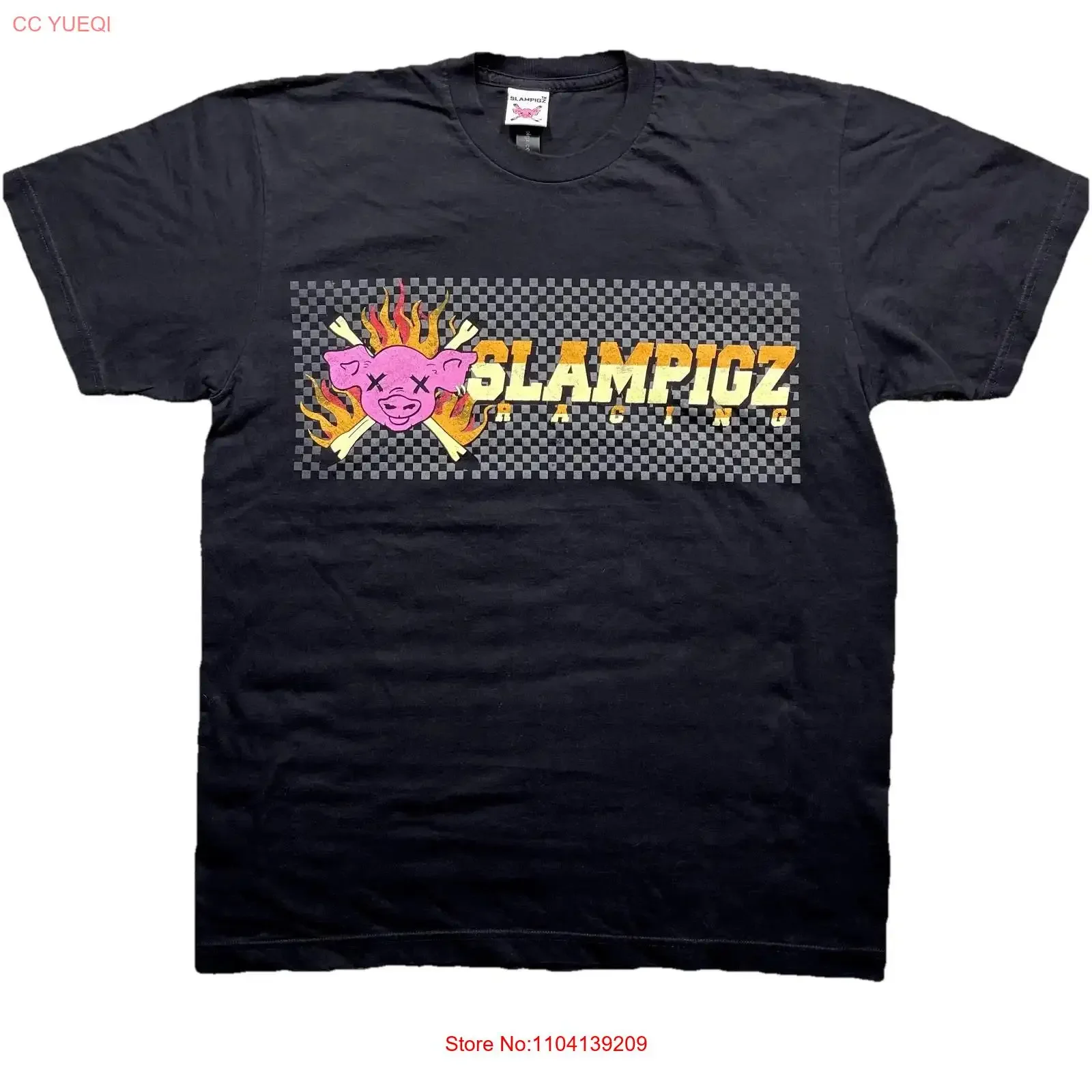 Slam Pigz Racing T Shirt Mens Size Large Black Pig Bones Flames Checker Flag vintage Washed designer clothes Breathable Soft