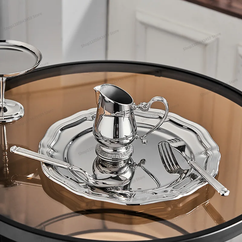 For Stainless Steel Western Food Plate Household Snack Fruit Plate Ornament Premium Sense Lace Tray