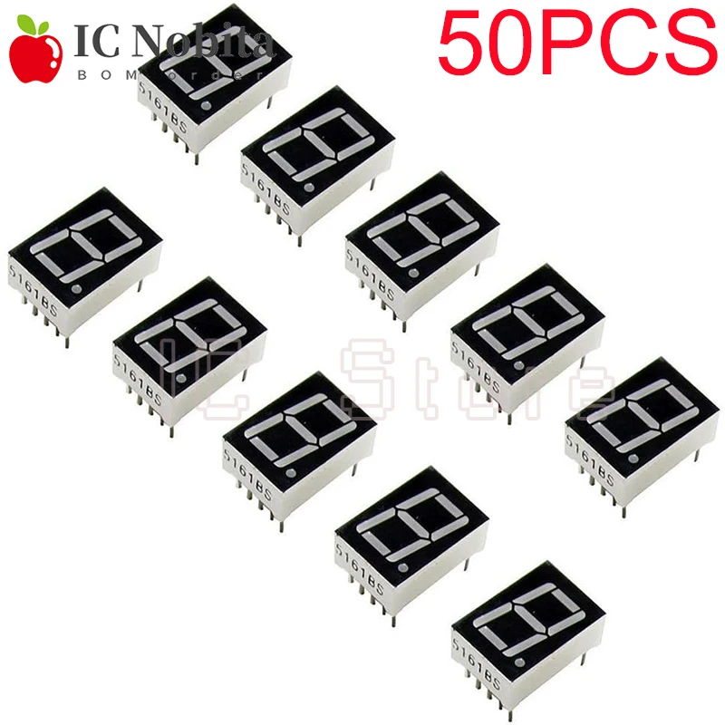 

50PCS 0.56 inch LED Display 1 Bit 7 Segment Tube Red Common Cathode / Anode Digital For Arduino