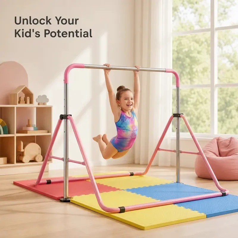 Children's gymnastics horizontal bar adjustable height foldable household training bar stable support indoor children's