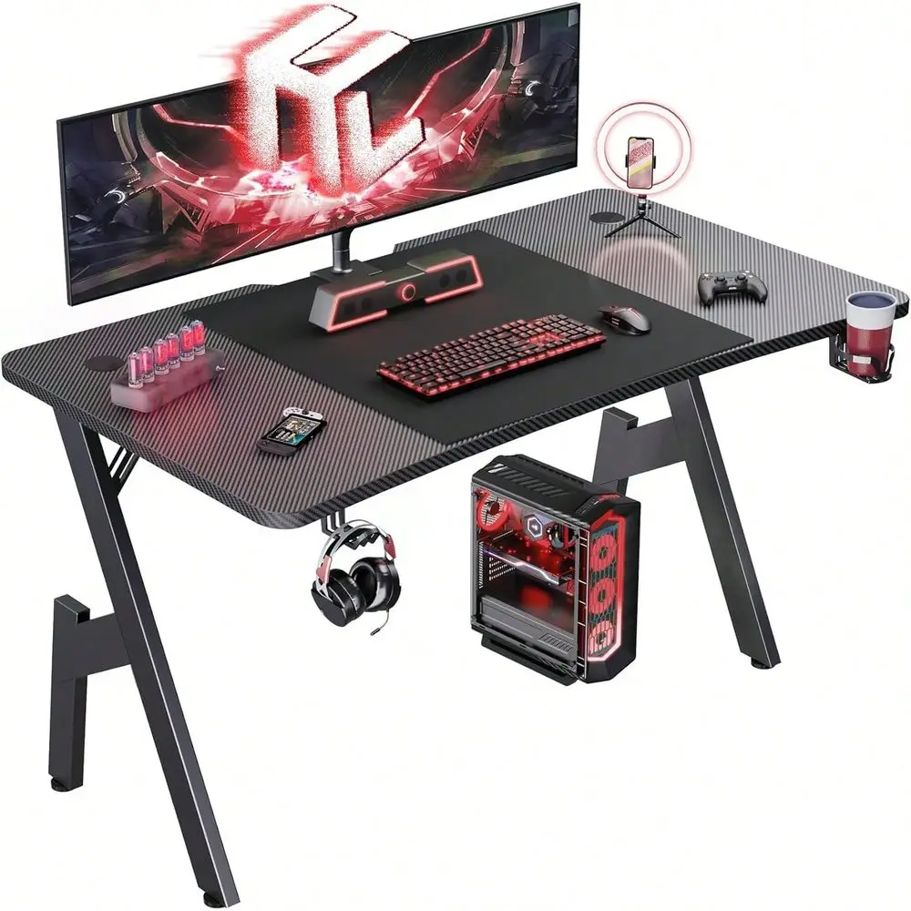 

Inch Gaming Desk, Large Computer Gaming Desk Table With Cable Management, Ergonomic Carbon Fiber Gamer Table Pc Work Home Offic