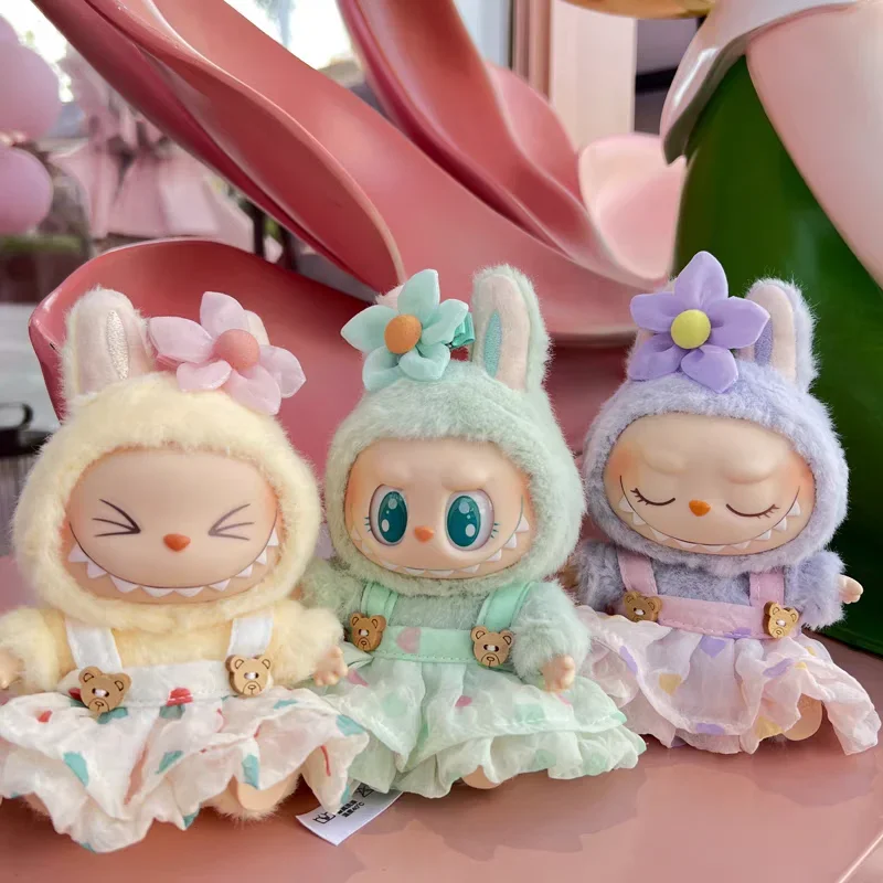 

Для 17 см наряд куклы Лабубу, морщинистая юбка, набор заколок для волос с цветком, рыбацкая шляпа, одежда Labubu, Ropa Labubu