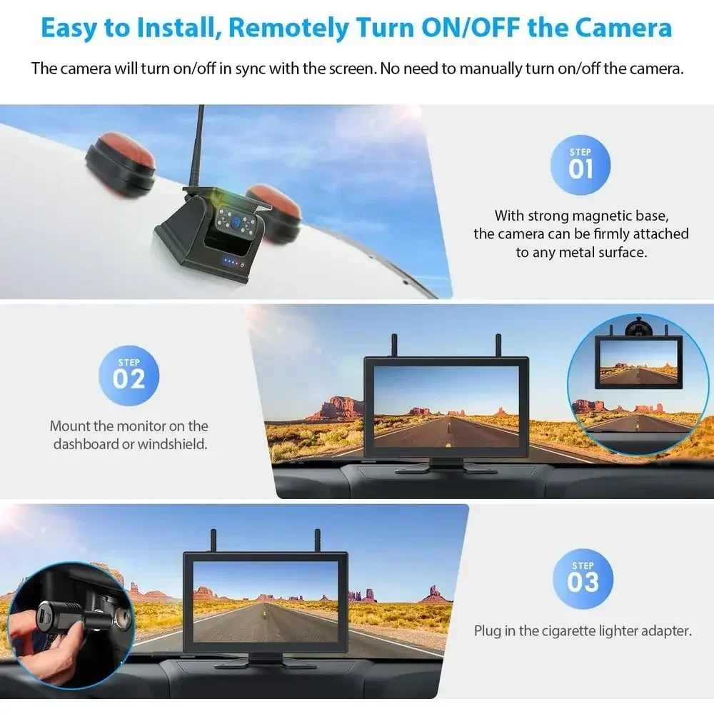 Magnetic Solar Wireless Backup Camera HD 1080P DVR 10.1" Touchscreen Monitor, Dual RV Backup Cameras Wireless System for RV Trai view 2