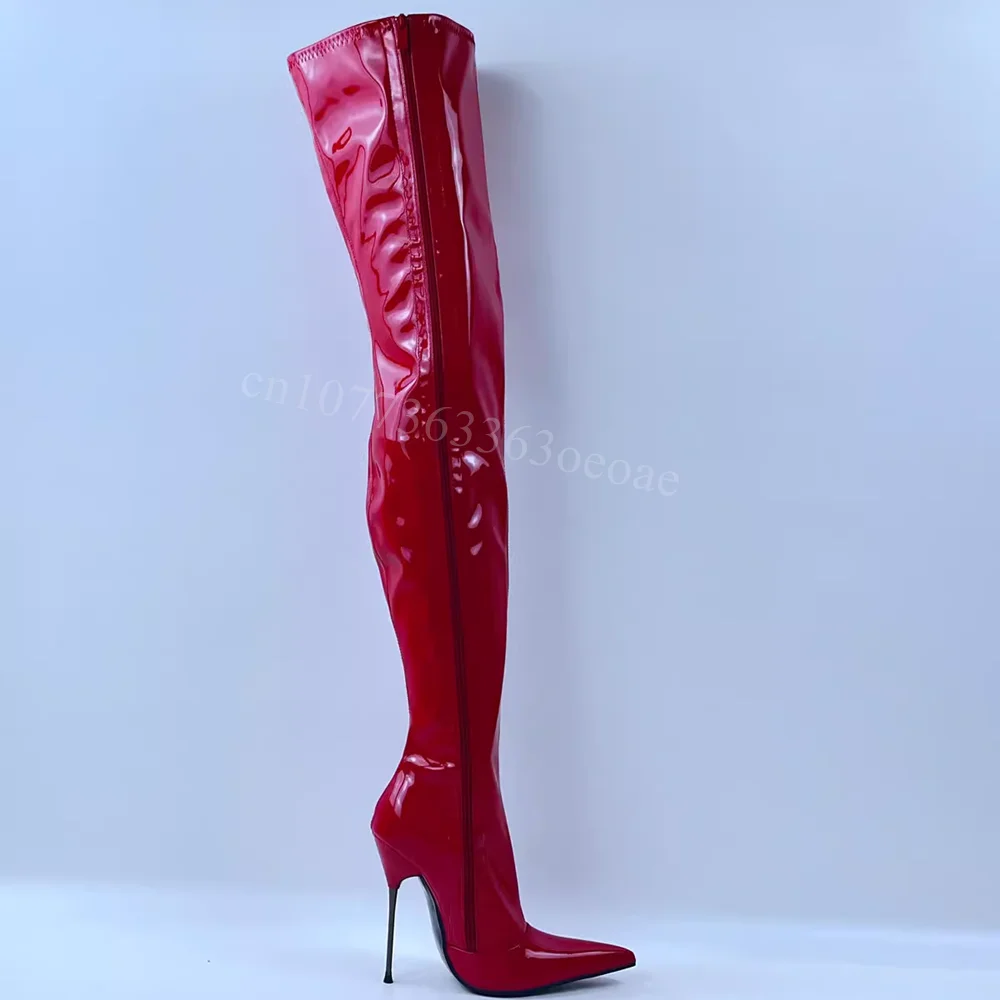 Siede Zipper Skintight Oberschenkel Hohe Stiefel Metall Dünne High Heel Schuh für Frauen Patent Leder Mode Schuh 2025, Zapatos Para Mujere