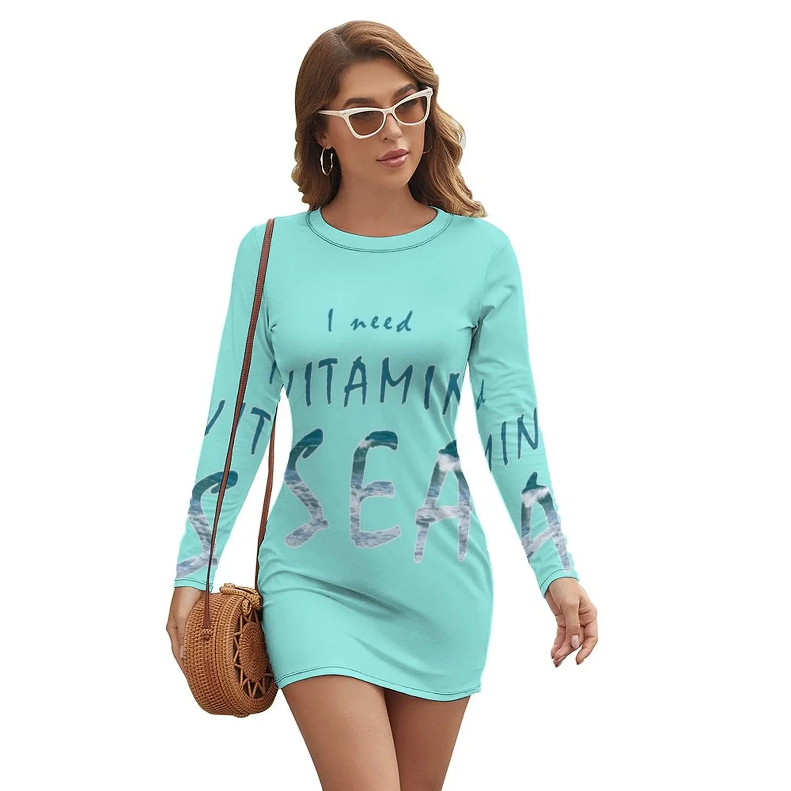 

I need Vitamin Sea vacation pun quote Long-sleeved Dress women long dresses elegant women's sets