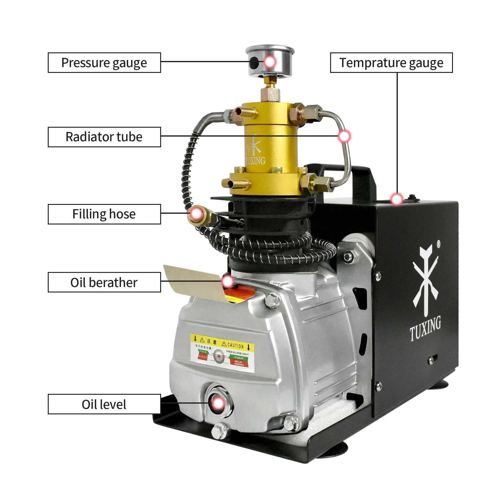 TUXING 4500psi 300bar 220V Economic Single Cylinder Portable Air PCP Compressor Pump for Scuba Tank