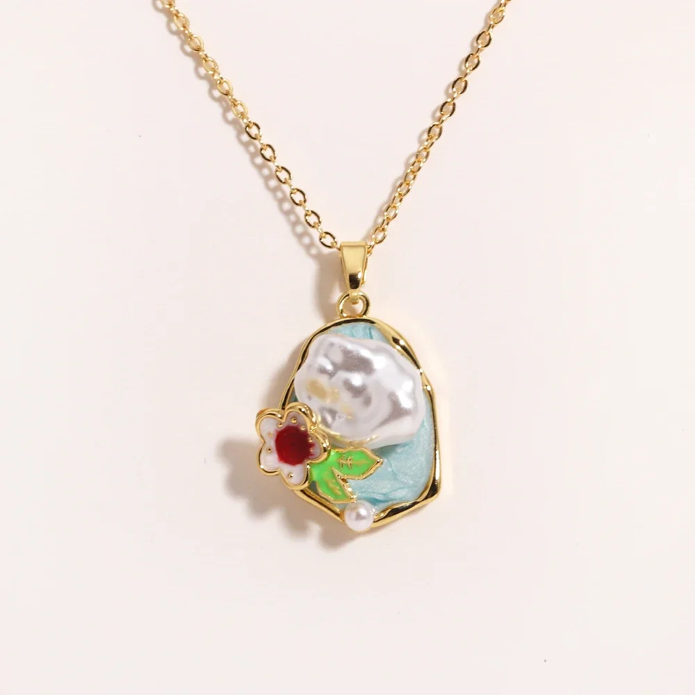 316L roestvrij staal kleurrijke druppel olie bloem hart onregelmatige ketting voor vrouwen meisjes vintage Franse delicate sieraden geschenken