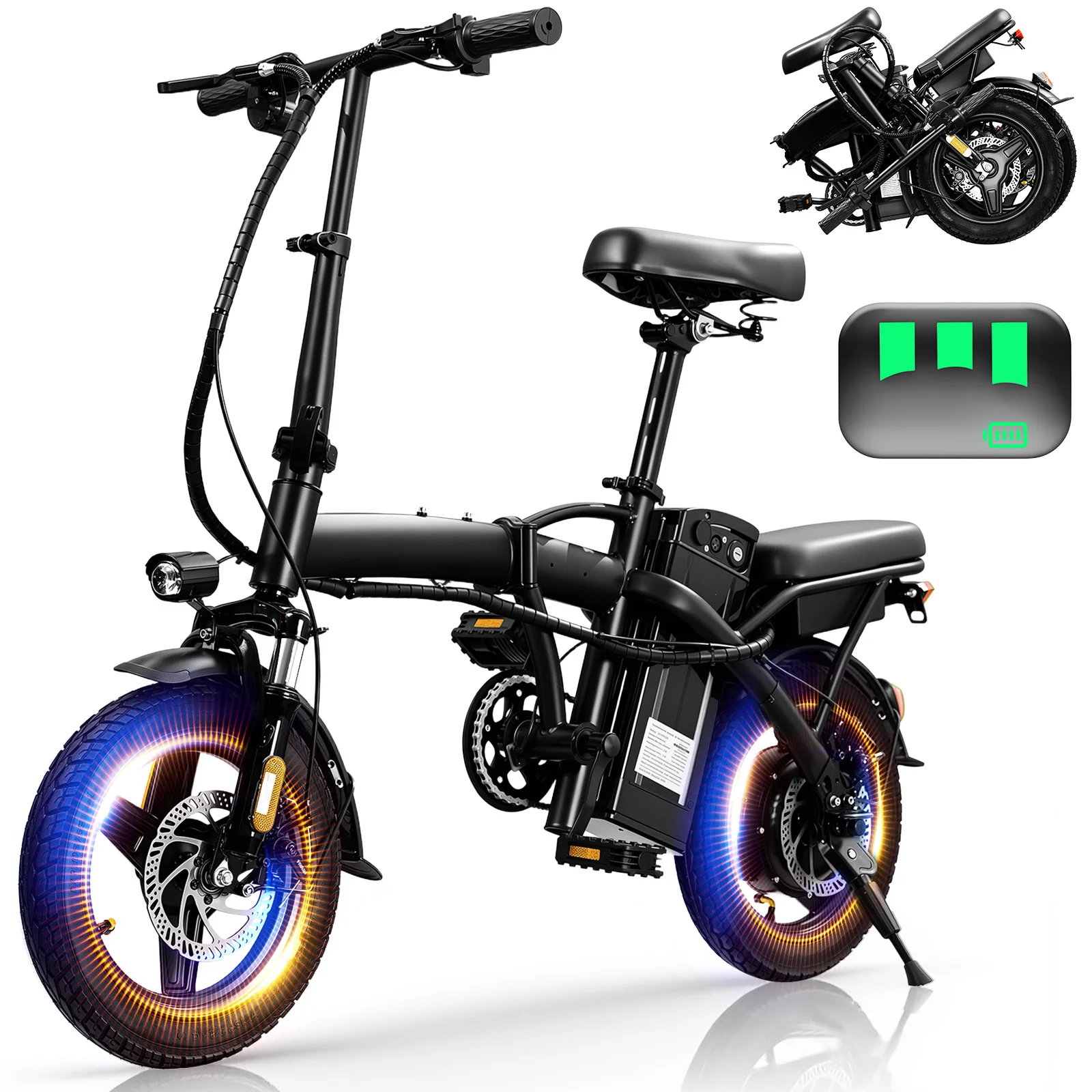 

Electric Bike for Adults and Teens, 560W Motor 24MPH Folding Ebike, 32 Miles Range, 48V 10Ah Battery,14" Mini Electric Bicycle