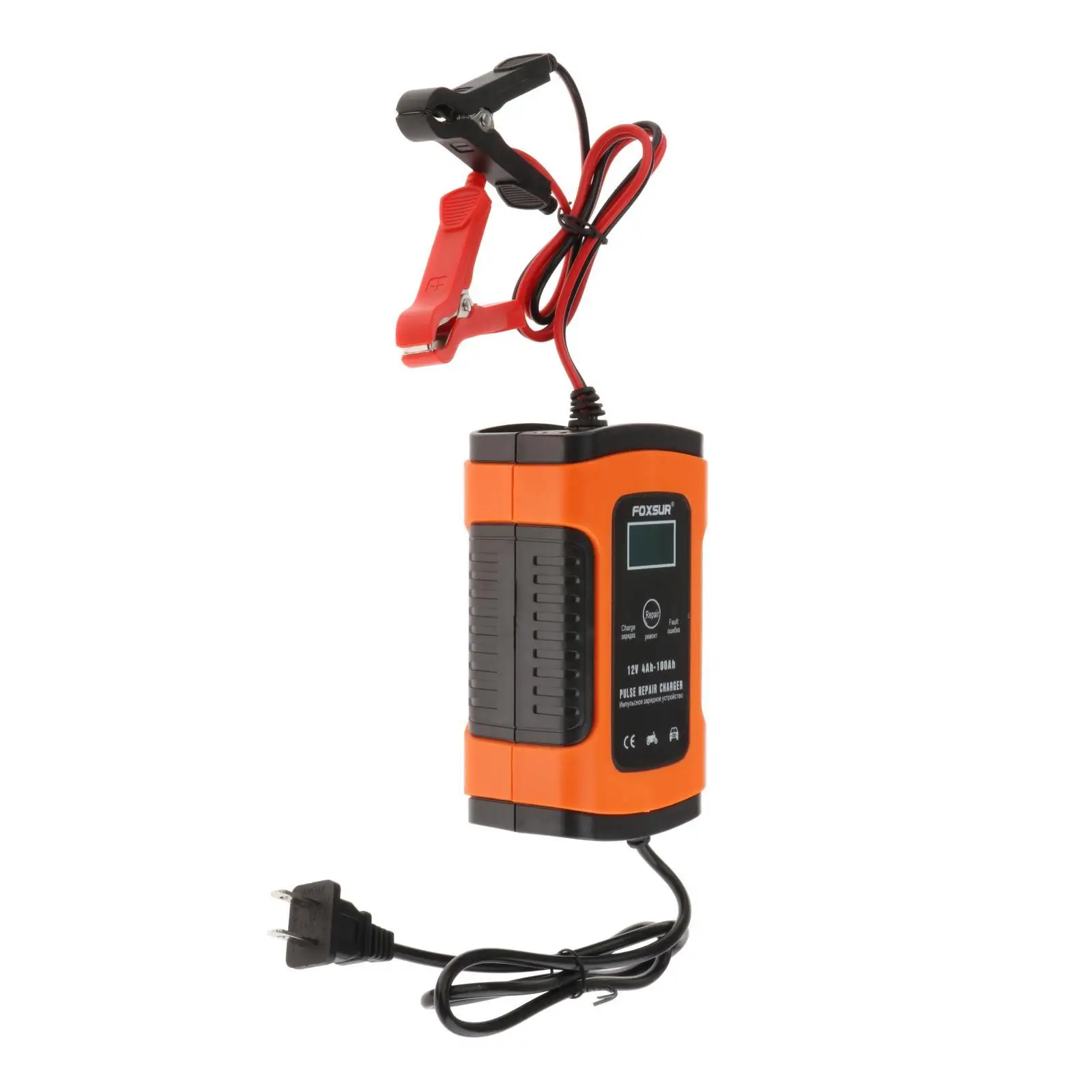 LCD Display Fully Full Automatic Motorcycle Battery 12V 5A DC Fast Power Charger Wet Dry Lead Acid with Cable Clamps