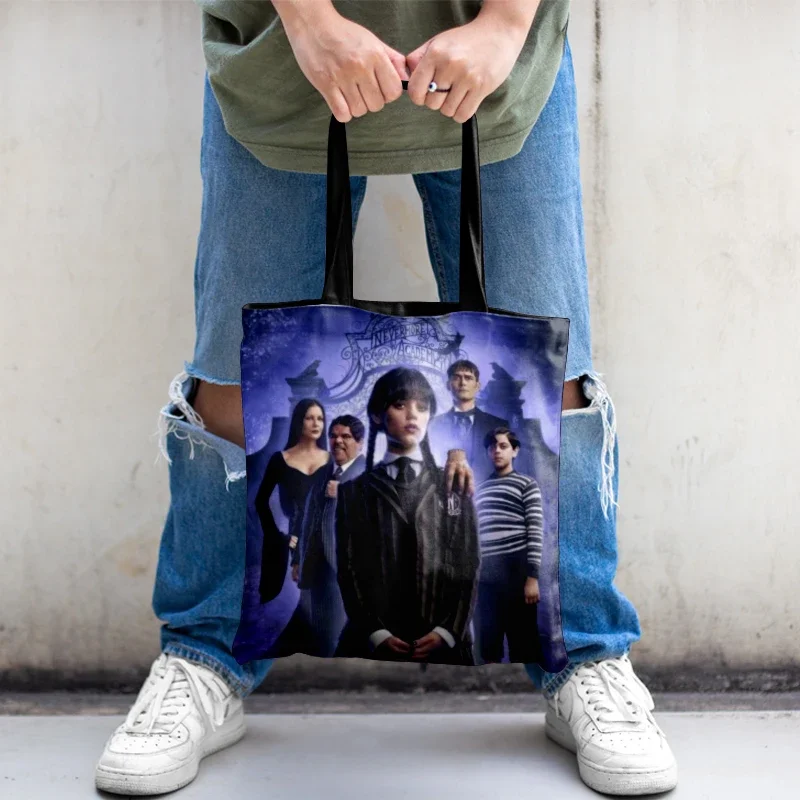 American Popular Movie Wednesday  Cute Tote Bag  Addams Family Canvas Bag  Anime Tote Bag  Bolsa Feminina Reusable Shopping Bag