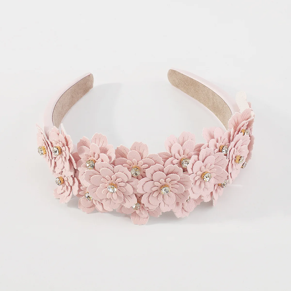 Kobiety dziewczęta skórzany kwiat Rhinestone Hairband pałąk włosy dla dorosłych akcesoria biżuteria do włosów