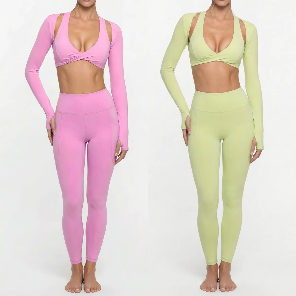 

Комплект для йоги с длинными рукавами Naked Feel: быстросохнущий спортивный костюм из 2 предметов для женщин, для фитнеса на открытом воздухе, одежда для йоги, спортивный костюм.