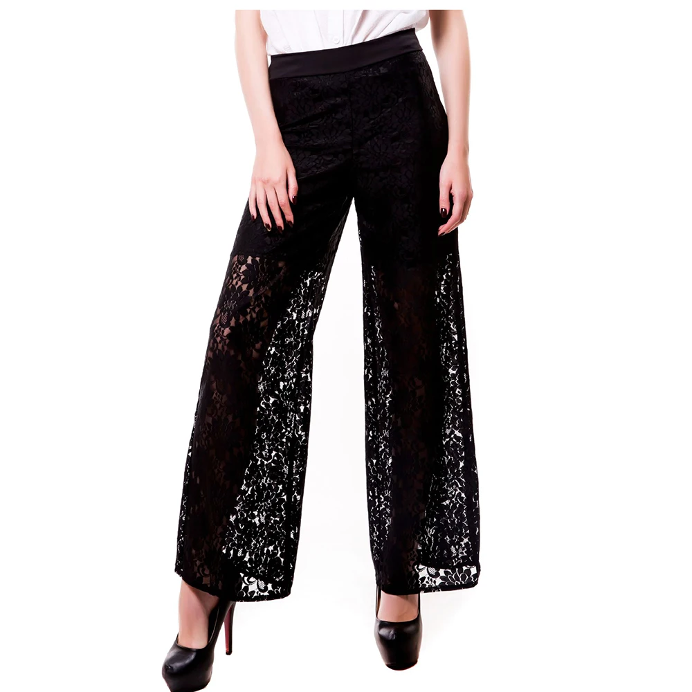 2023 Europe And The United States Summer New Women\'s Lace Hollow Stretch High Waist Sexy Nine Point Wide Leg Pants Women Pants