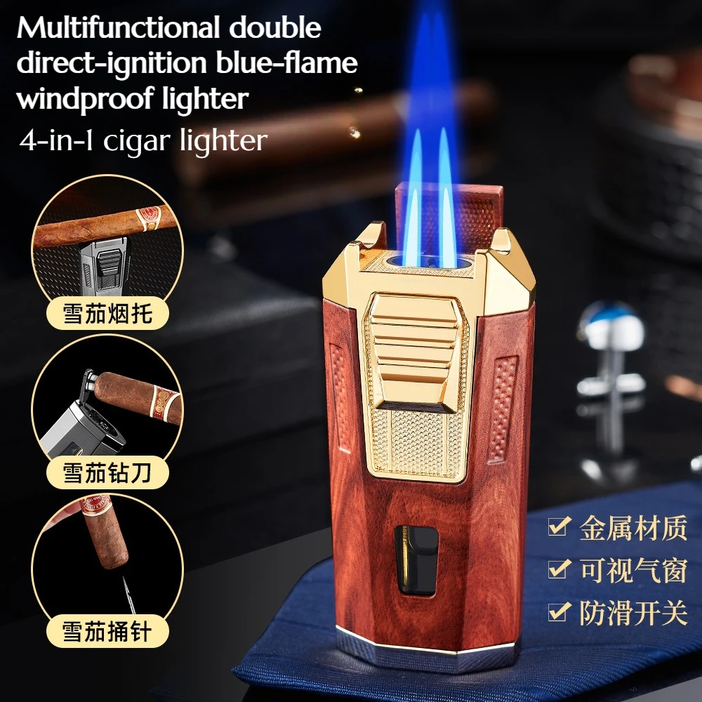 

Multi-functional Windproof Lighter with Double Direct Jet Blue Flame Cigar Lighter of High Quality As A Gift Cigar Accessories
