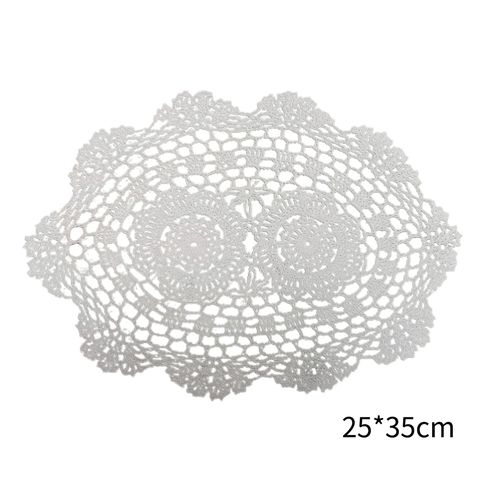 Retro Oval Placemat Using Cotton Fabric with Floral Lace Edge and Hand Embroidered Openwork for Table Decor Use