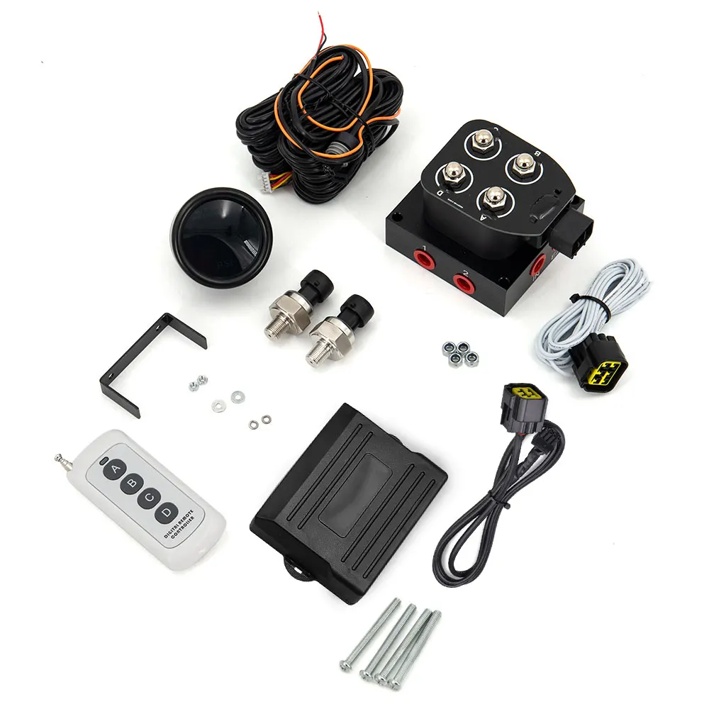 Universal 12v Solenoid Valve Air Ride Suspension Manifold Valve With Remote Controller With Dual display Air Pressure Gauge