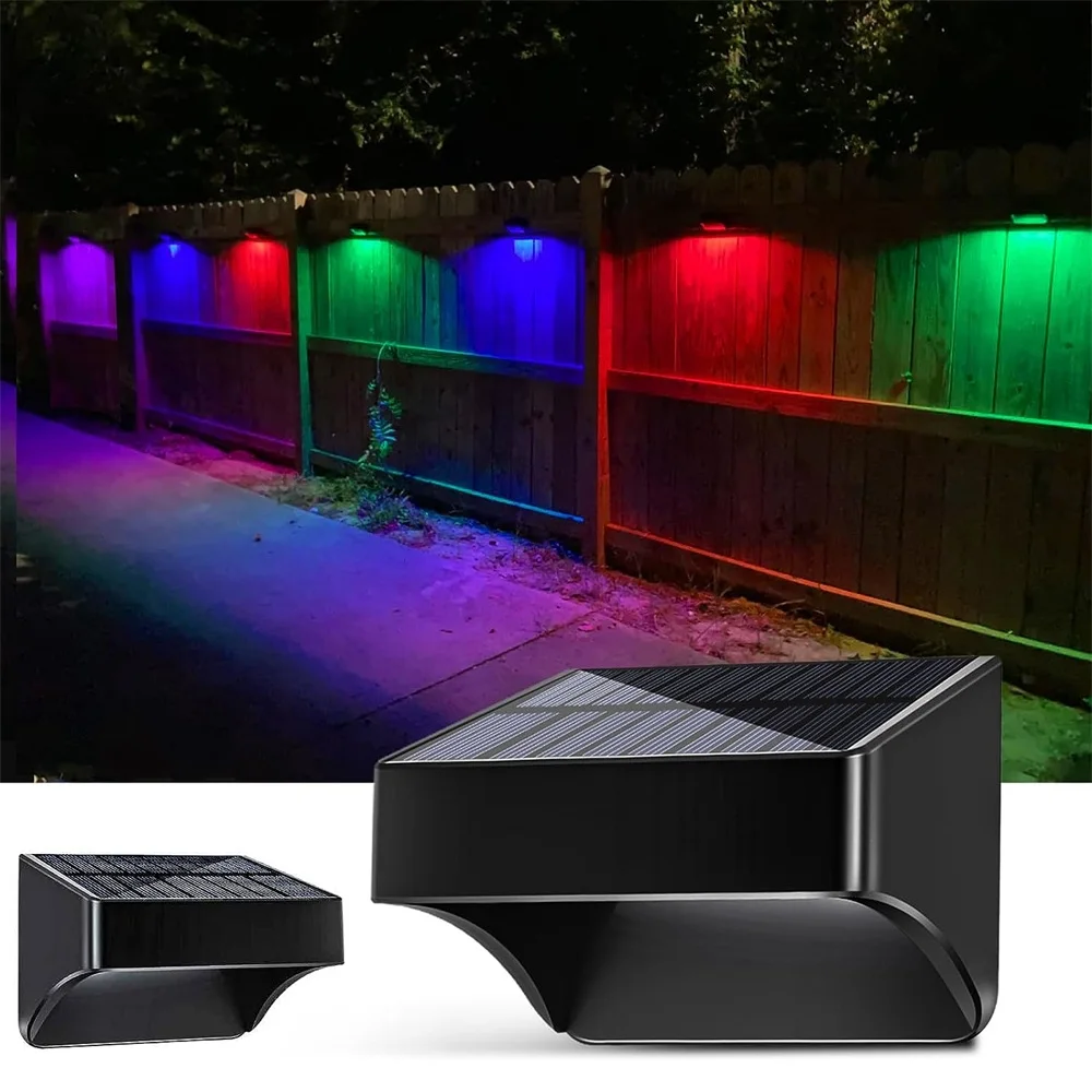 Outdoor Solar Wall Lights Warm White + Colorful LED Sunlight External Street Lamp for Garden Fence Stairs Decoration Waterproof