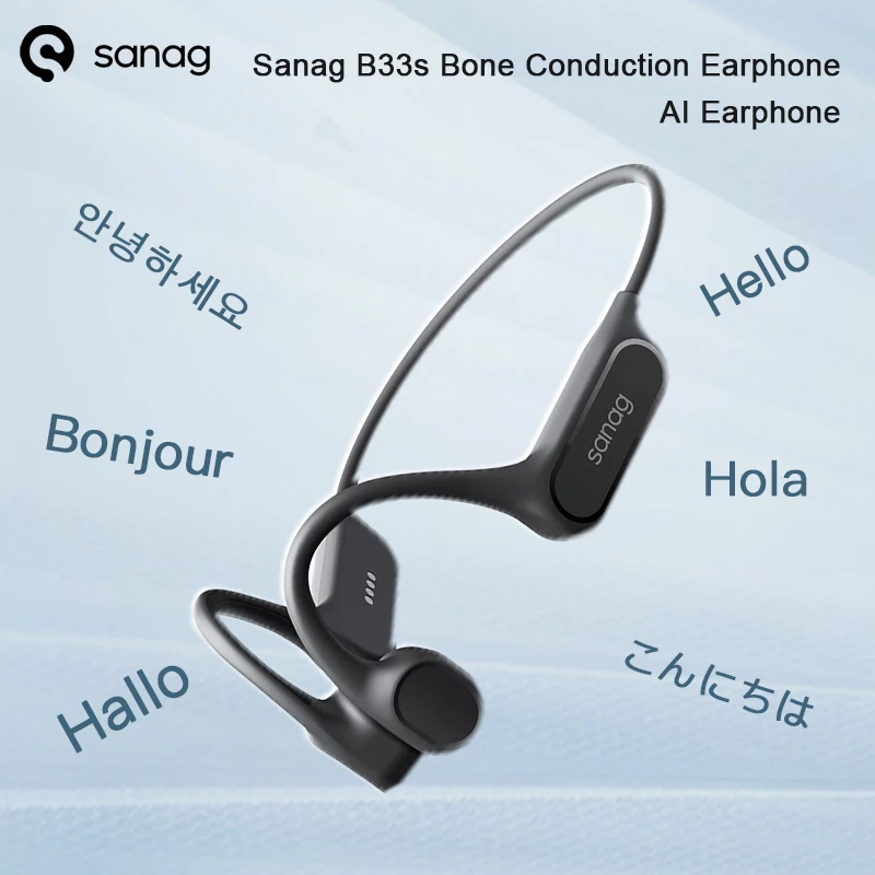Sanag B33S AI Earphone Konduksi Tulang Bluetooth Earphone Memori 32GB IPX8 Headphone Renang Flash-sale Headset Nirkabel MP3