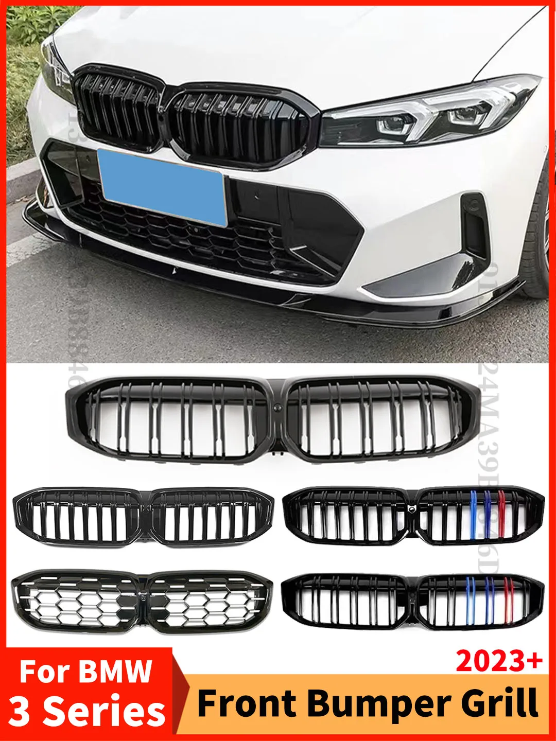 Front Kidney Double Slat Diamond Grille Grill Center Grid Mesh Tuning Part For BMW 3 Series G20 G21 LCI 2023 330i 320d M340i